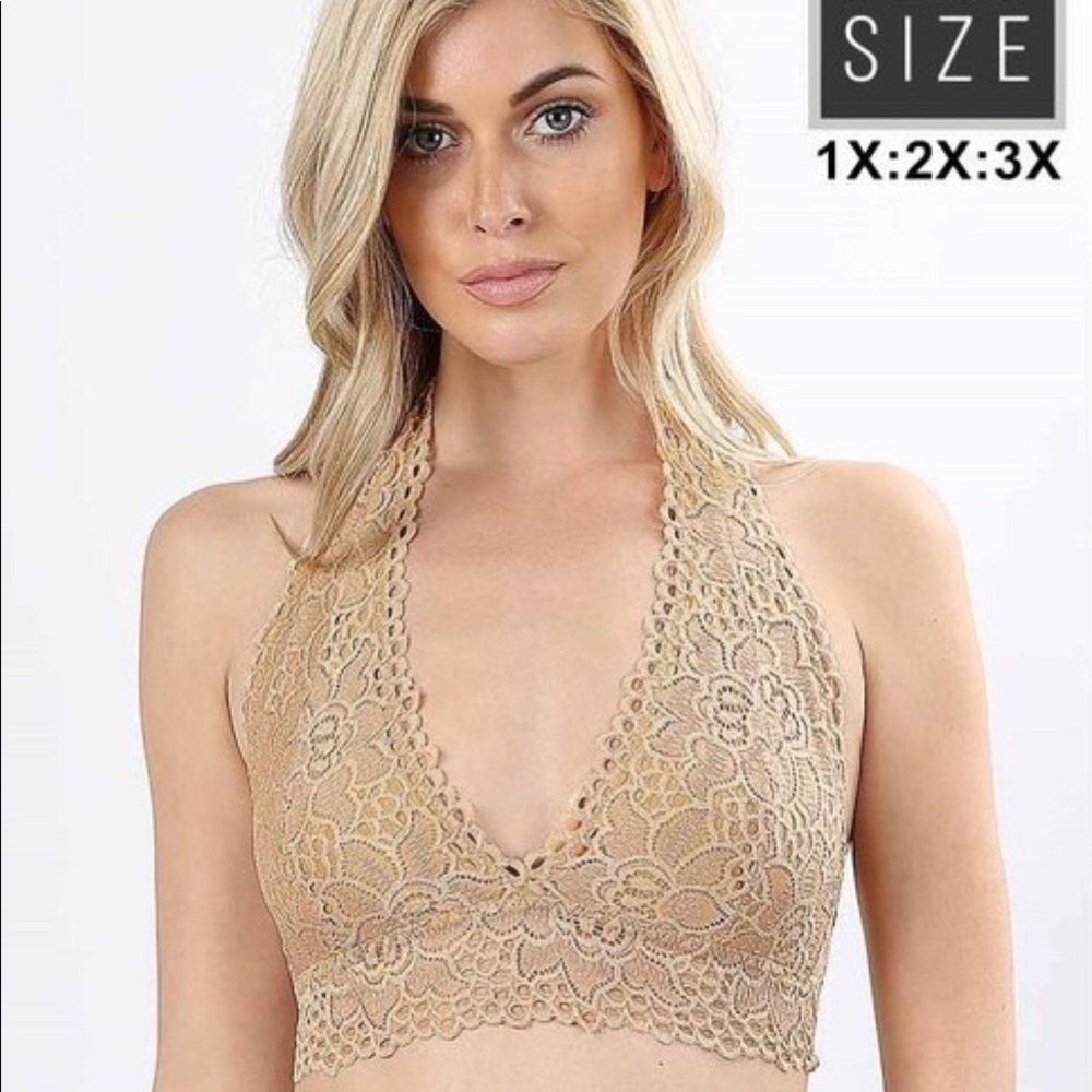 Plus Size Lace Halter bralette Nude